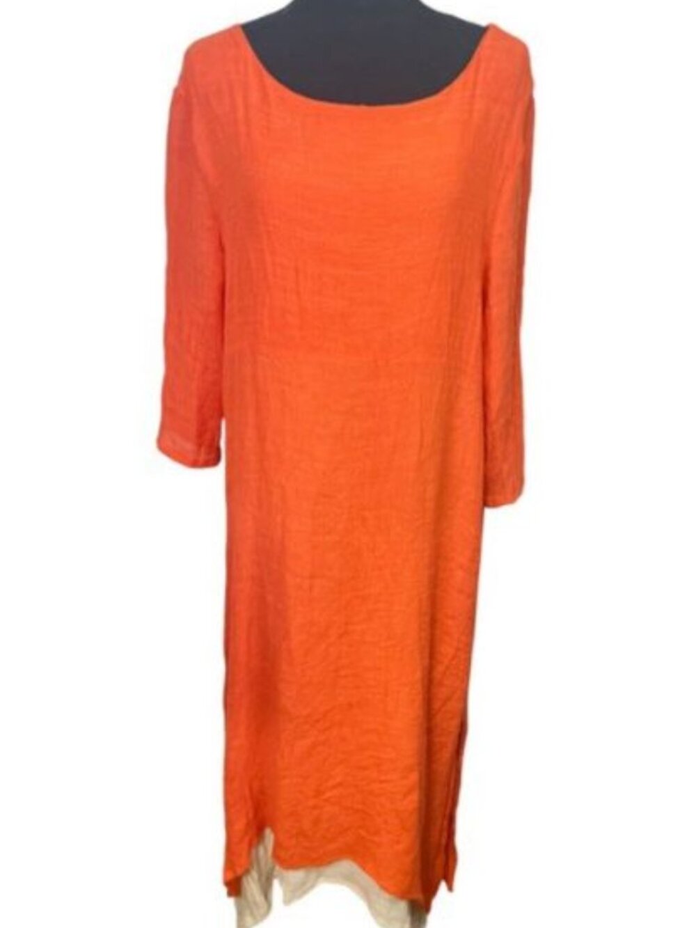 Gracila Linen Maxi Dress Sz 3X Lagenlook Layered Orange Cream Minimalist Boho
